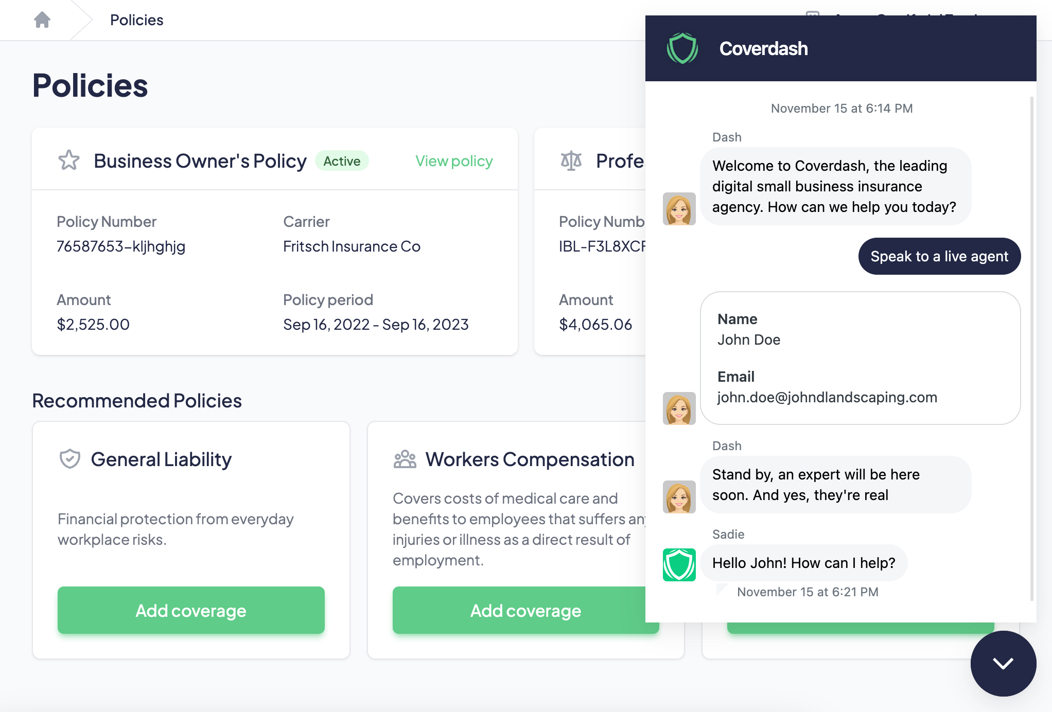 Coverdash user dashboard support