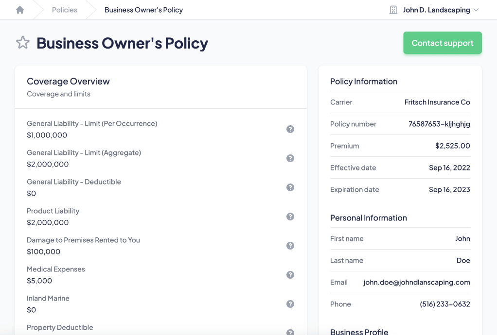 Coverdash user dashboard certificate page